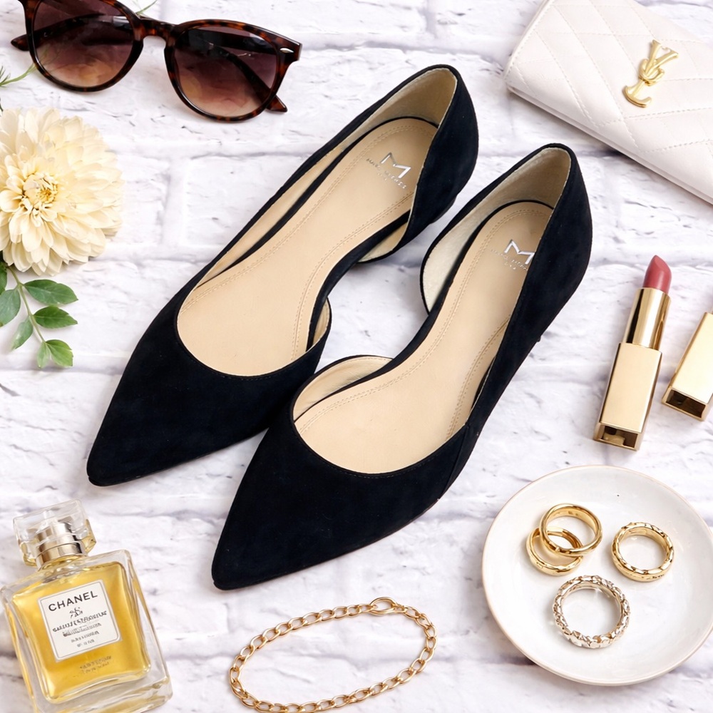 Marc Fisher Black Suede Pointed-Toe Flats